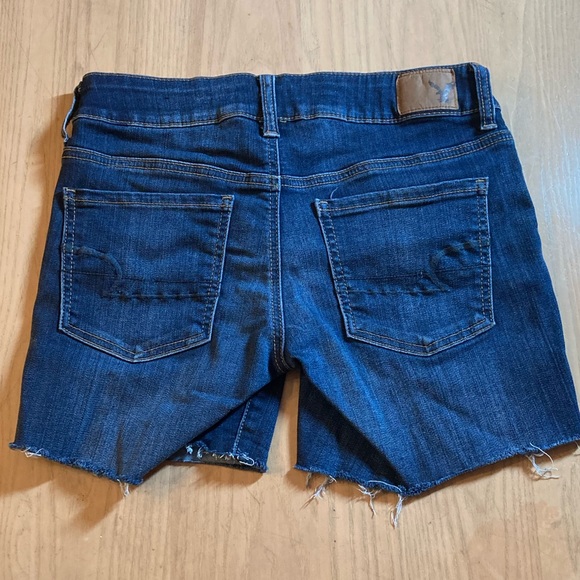 American Eagle Dark Wash Mid Length Cut Off Jean Shorts - Picture 2 of 3